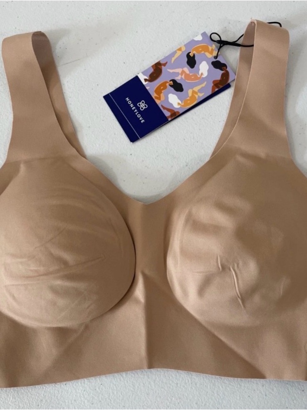 NEW HONEYLOVE V-NECK WIRELESS BRA SAND SIZE L